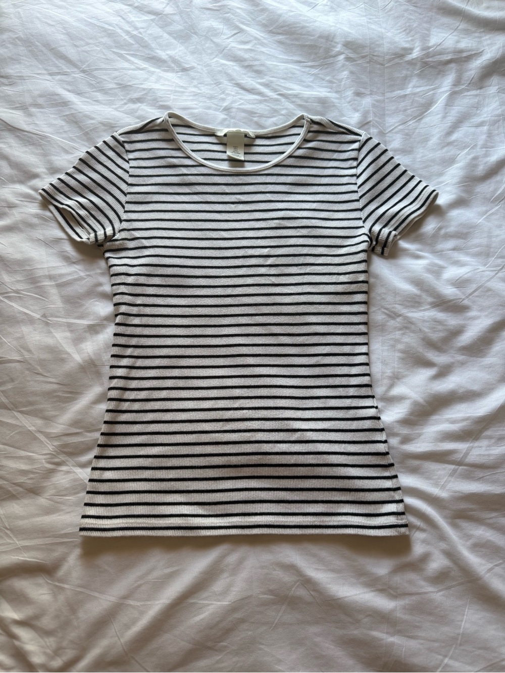 H&M Black & White Striped Crewneck Tee